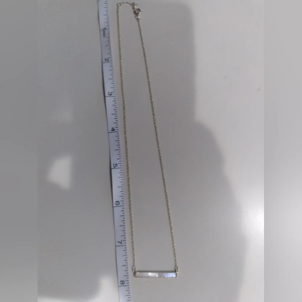 14K over 925 SS Mother of Pearl Bar Necklace 16" w/ adjustable chain - Picture 6 of 6